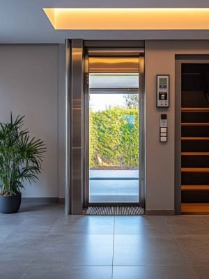 modern-minimalist-home-interior-with-glass-doors-elevator-stairs-potted-plant_3_11zon